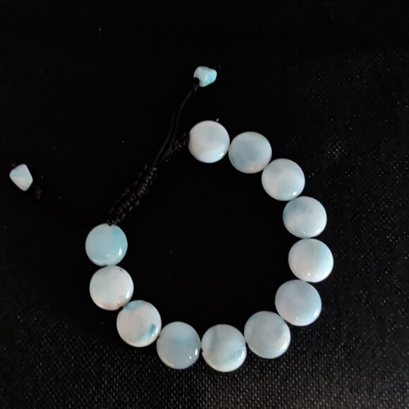 Marahlago Larimar Adjustable Bracelet With Light Blue Beads & Black Cord - Picture 4 of 5